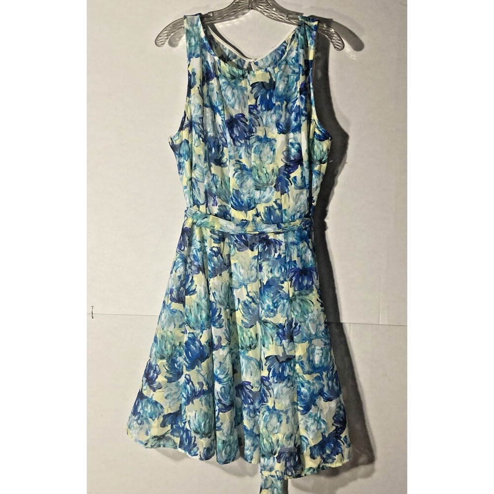 LUXE BY CARMEN MARC VALVO white blue floral sleeveless A-line dress 22W